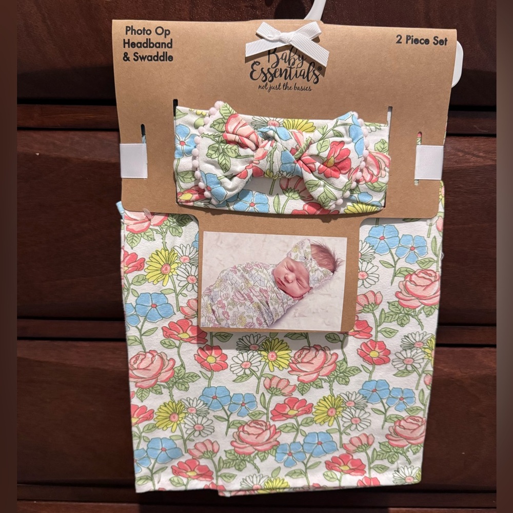 Baby Essentials Pink Hair Accessories and Swaddle Set